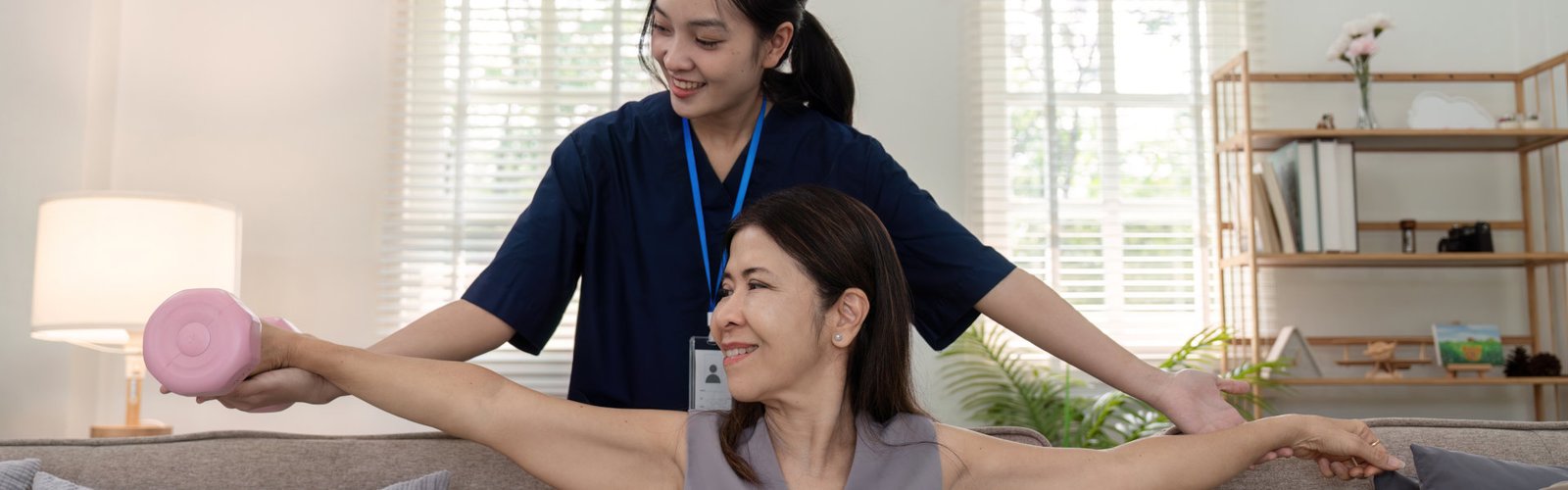 woman helping senior