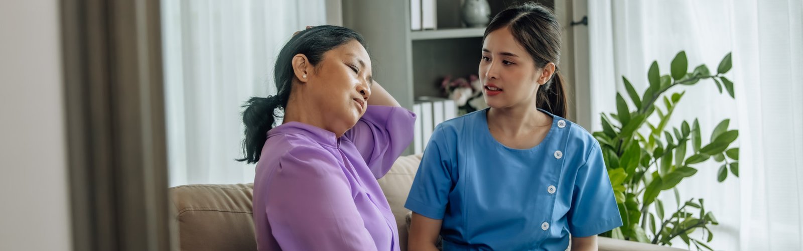 woman and senior sitting